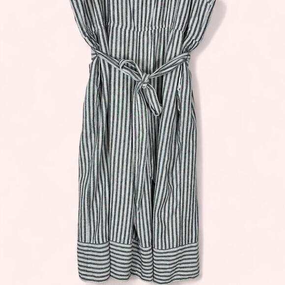 Lane Bryant Stripped Linen Blend Belted Wide Leg Cropped Sleeveless Romper (28) - Picture 3 of 14